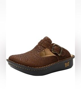 Alegria | Tawny Wedge Clog Womens Size 38 US 7.5 Brown Leather Embossed Mule